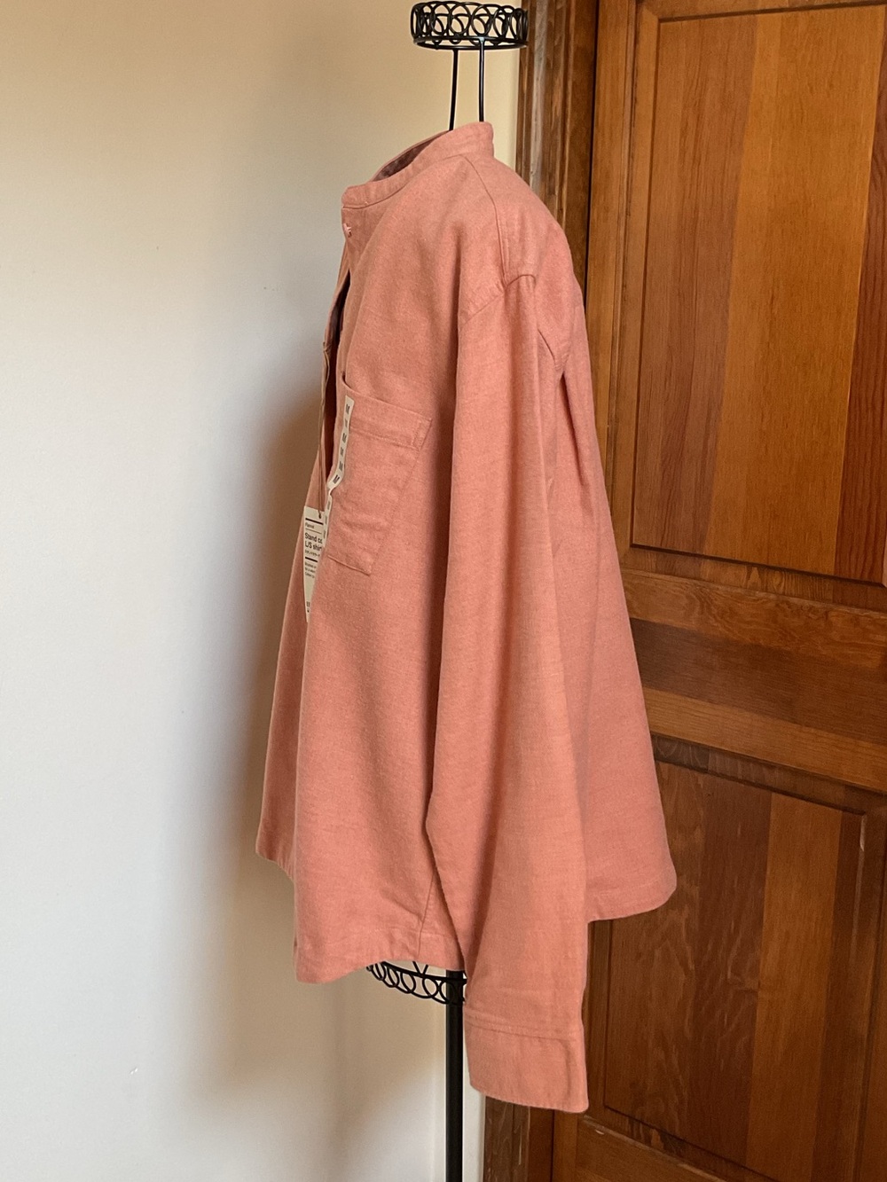 Muji Stand Collar Button-Up Shirt in Smoky Orange, medium, new with tags - Picture 3 of 6